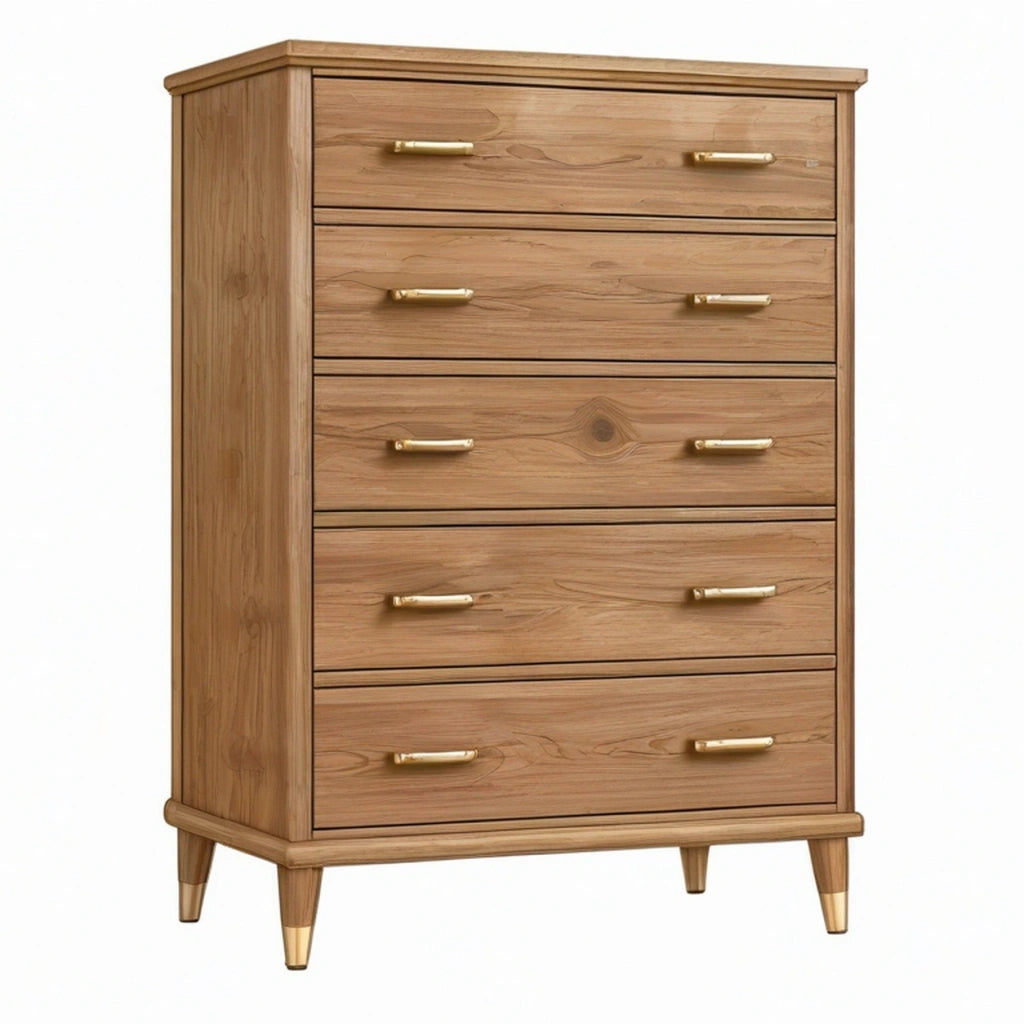 Cassettiera 90 x 45 x 120 cm in legno marrone con 5 cassetti stile moderno