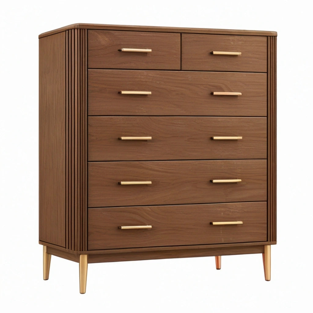 Cassettiera 100 x 45 x 130 cm in legno marrone con 6 cassetti stile moderno