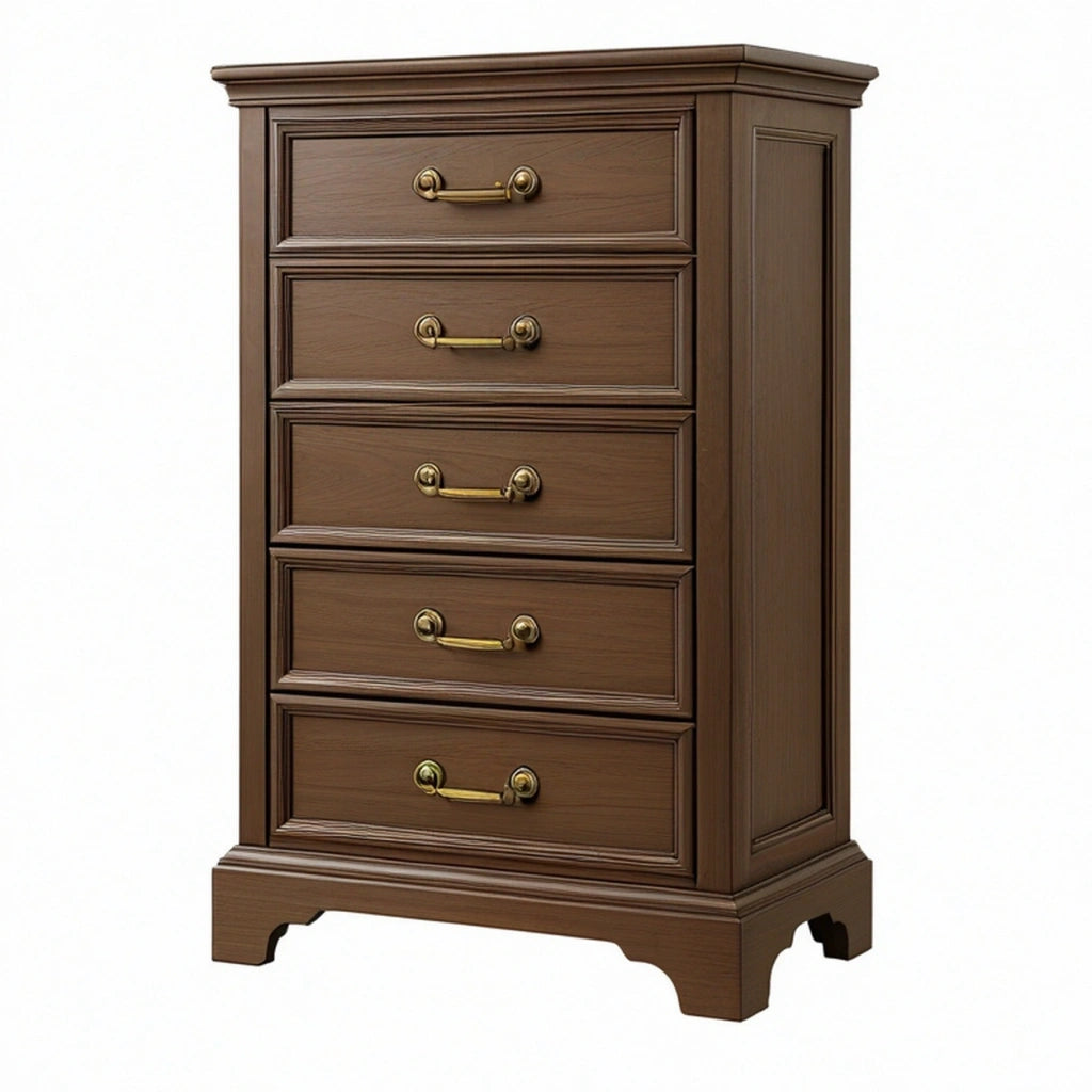 Cassettiera 80 x 45 x 125 cm in legno marrone con 5 cassetti stile classico