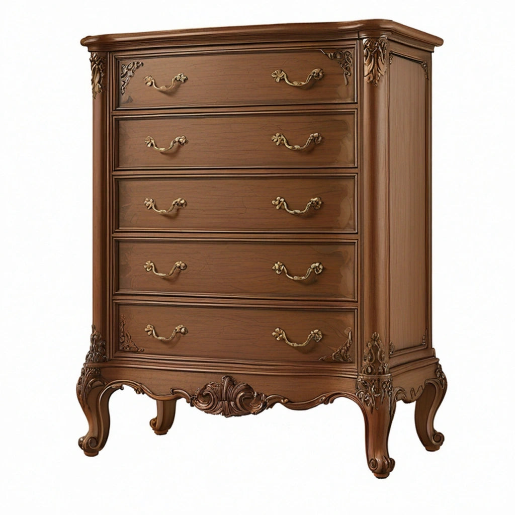 Cassettiera 100 x 50 x 140 cm in legno marrone - 5 cassetti stile classico decorativo