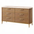 Cassettiera 160 x 45 x 85 cm in legno beige con piano effetto marmo e sei cassetti stile contemporaneo