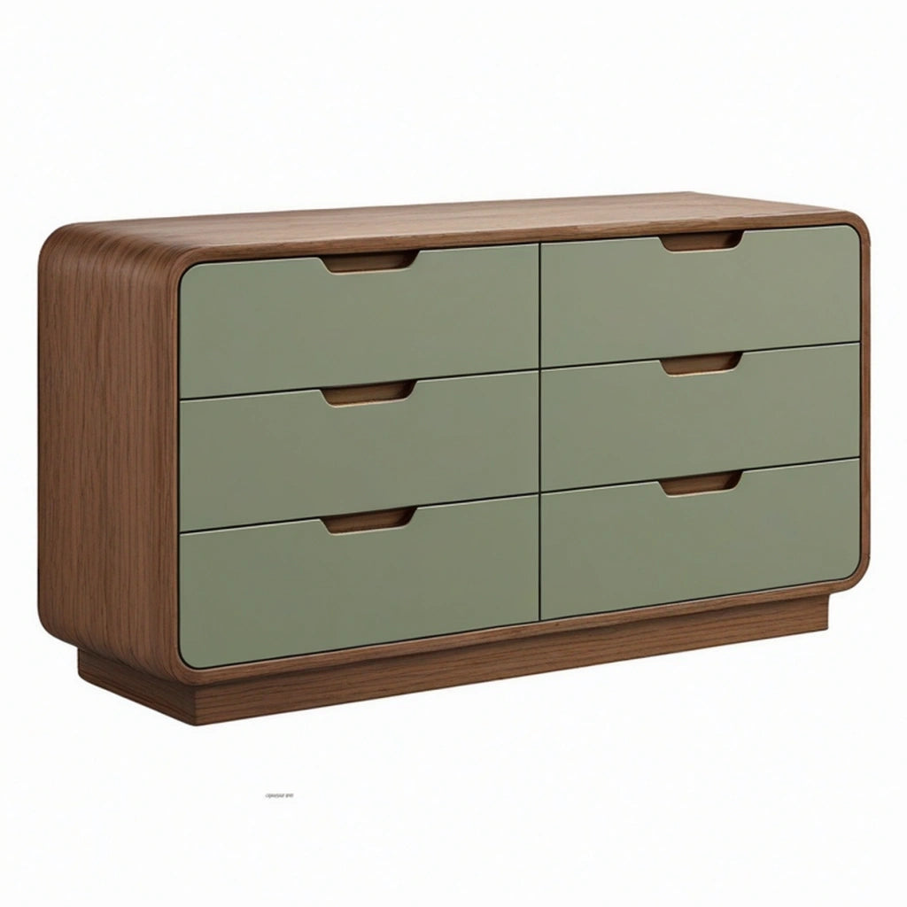 Cassettiera 120 x 40 x 75 cm effetto legno noce e verde salvia - 6 cassetti stile moderno