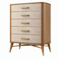 Cassettiera 80 x 40 x 120 cm in legno beige e noce con 5 cassetti stile moderno