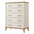 Cassettiera 80 x 40 x 110 cm in legno avorio e marrone a 5 cassetti stile moderno