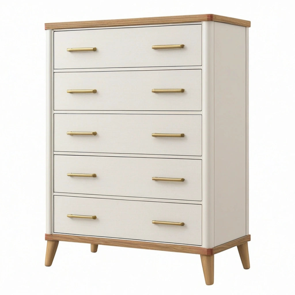 Cassettiera 80 x 40 x 110 cm in legno avorio e marrone a 5 cassetti stile moderno