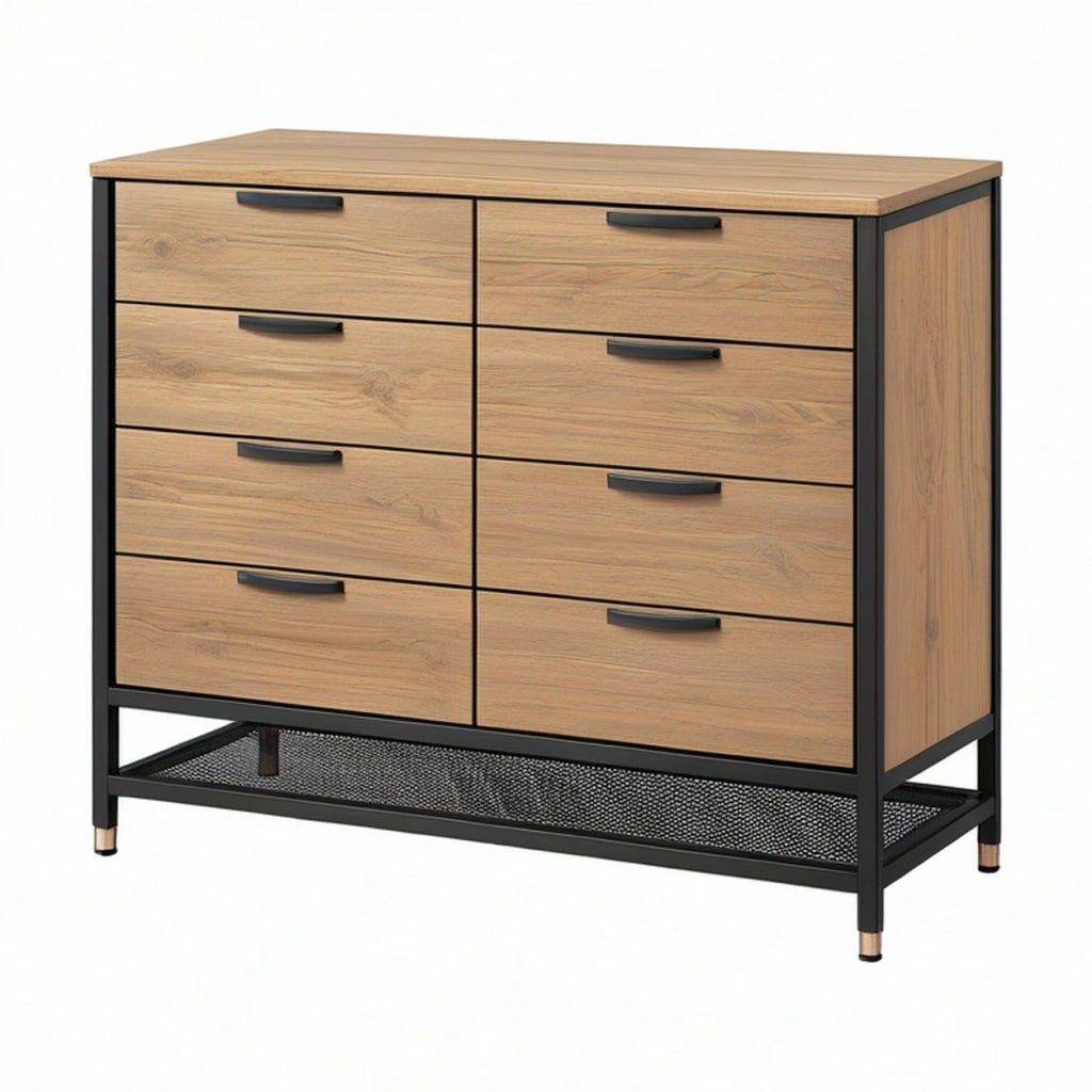 Cassettiera 120 x 40 x 100 cm in legno marrone con struttura in metallo a 8 cassetti stile industriale