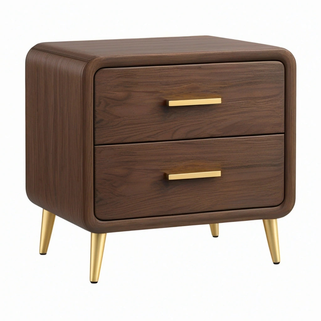 Comodino 50 x 40 x 55 cm in legno ingegnerizzato marrone noce con due cassetti stile moderno