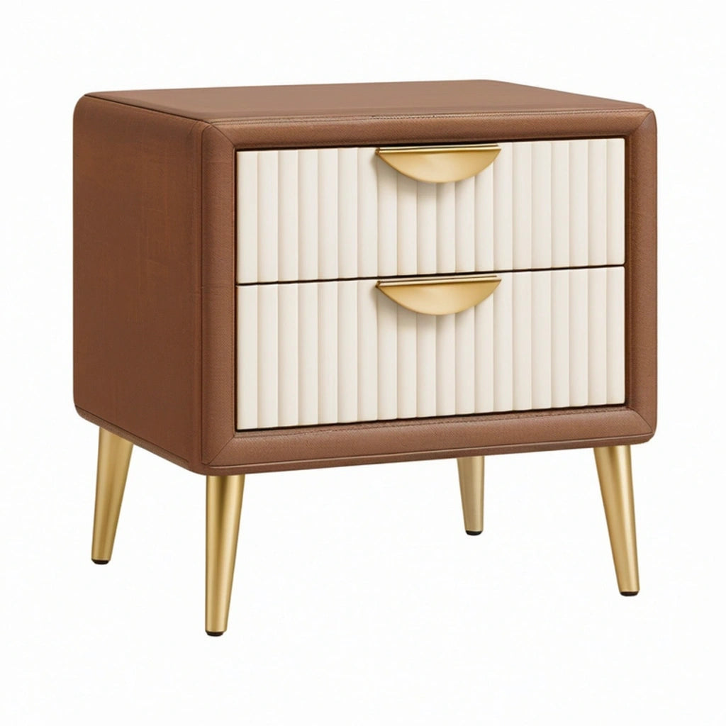 Comodino 50 x 40 x 60 cm in pelle sintetica marrone e bianco con 2 cassetti stile moderno