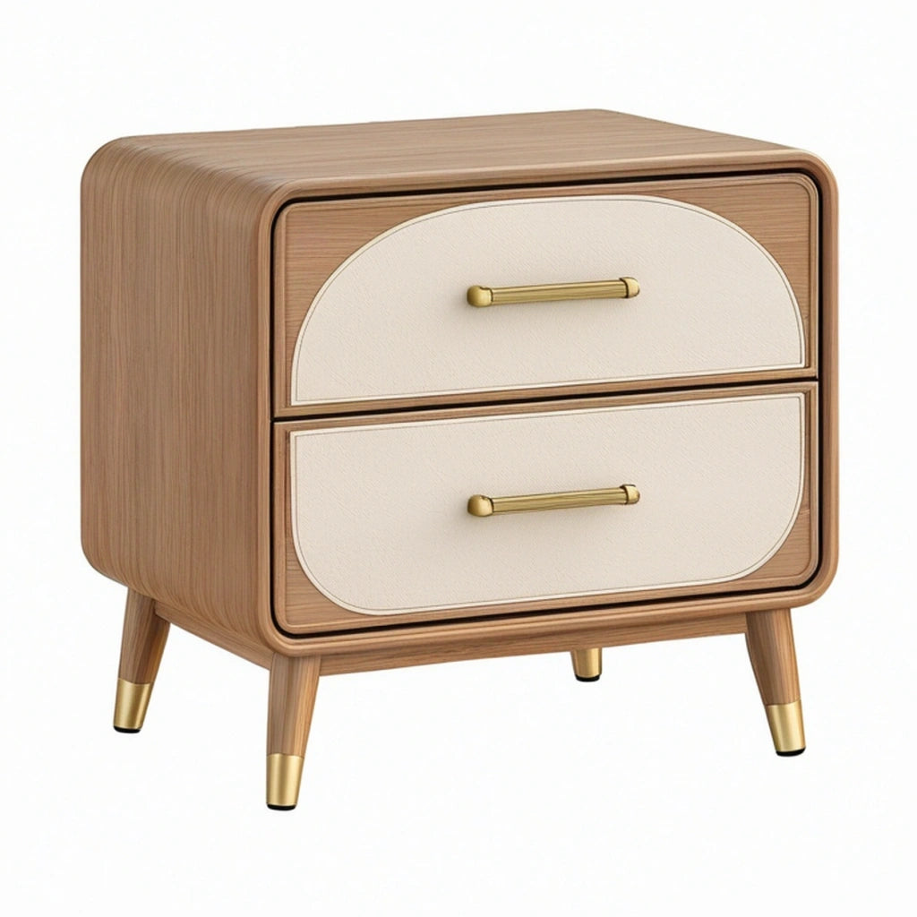 Comodino 55x40x60 cm in legno beige con 2 cassetti stile moderno