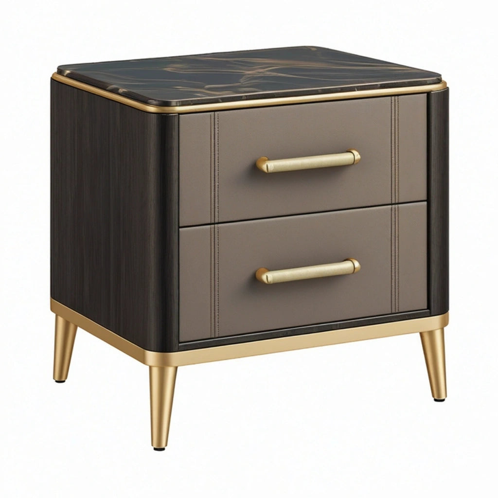 Comodino 50 x 40 x 55 cm in legno marrone con due cassetti stile moderno