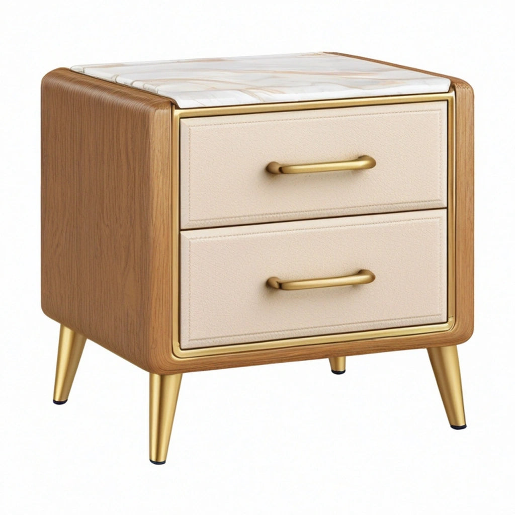 Comodino 50 x 40 x 55 cm in legno marrone con 2 cassetti beige stile moderno