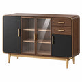 Credenza 160x40x90 cm effetto legno noce con vetro scanalato e dettagli dorati