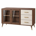 Credenza 140 x 40 x 80 cm effetto legno noce con vetro e cassetti stile moderno