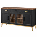 Credenza 160 x 40 x 85 cm in legno nero e marrone con ante in vetro e cassetti