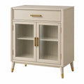 Credenza 80 x 40 x 90 cm in legno ingegnerizzato beige con vetro rigato stile moderno