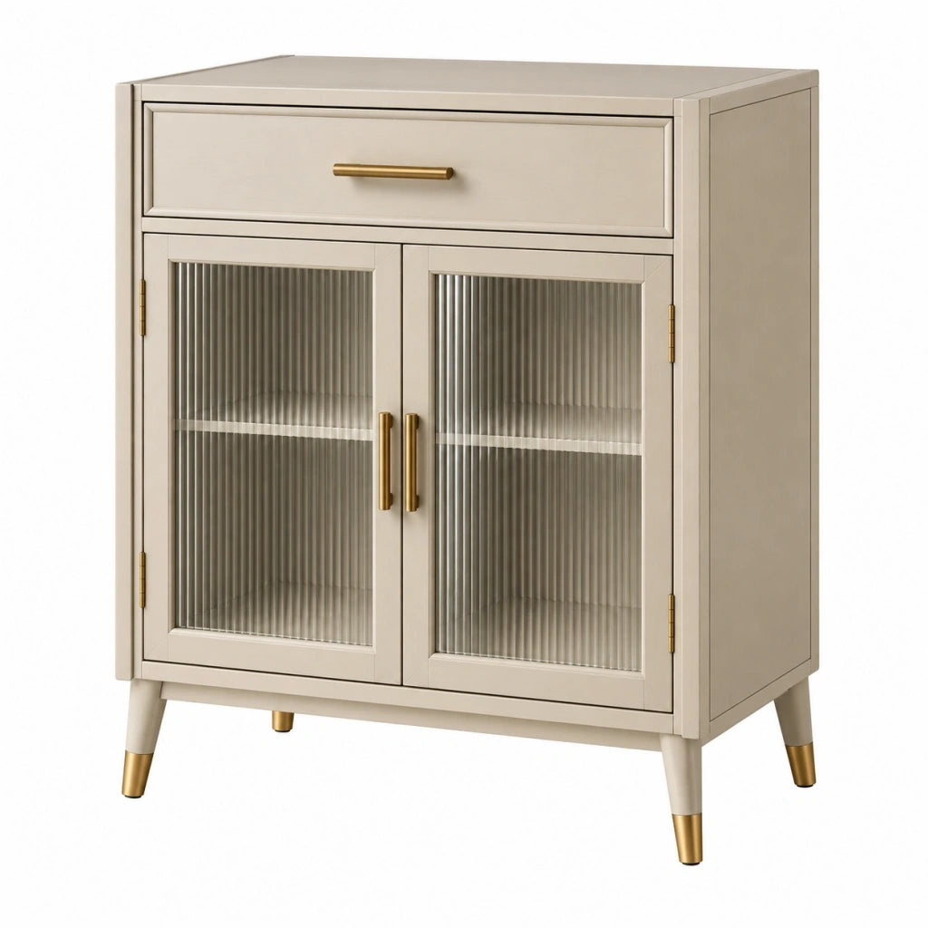 Credenza 80 x 40 x 90 cm in legno ingegnerizzato beige con vetro rigato stile moderno