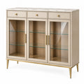 Credenza vetrina 150 x 40 x 100 cm in legno beige con vetro e piano effetto marmo