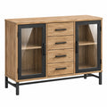 Credenza 120 x 40 x 90 cm effetto legno marrone con vetro e metallo stile industriale