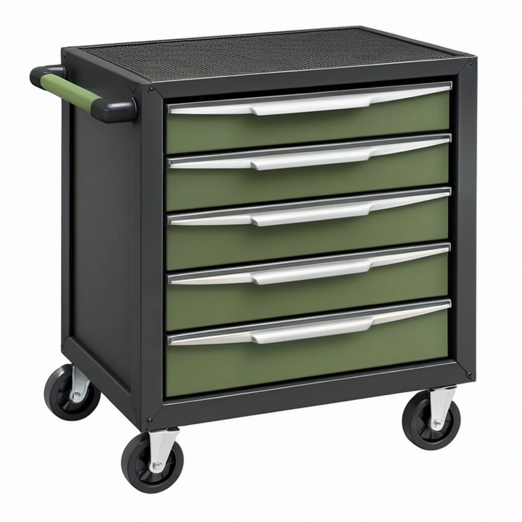 Carrello portautensili 75 x 45 x 90 cm in acciaio nero e verde con 5 cassetti