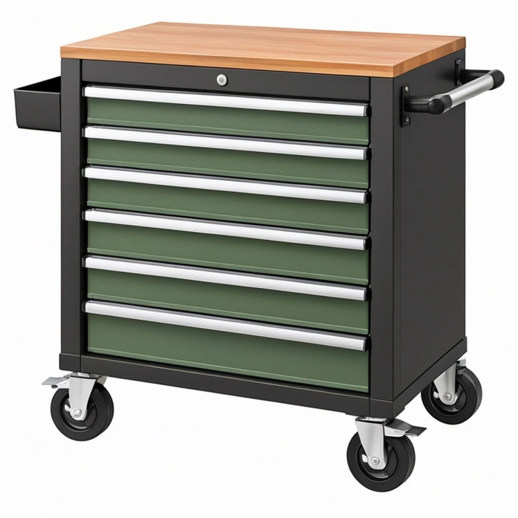 Carrello portautensili 78 x 46 x 95 cm in acciaio verde e nero con 7 cassetti