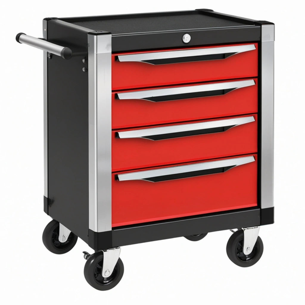 Carrello portautensili 70 x 46 x 95 cm in acciaio rosso e nero con 4 cassetti e ruote