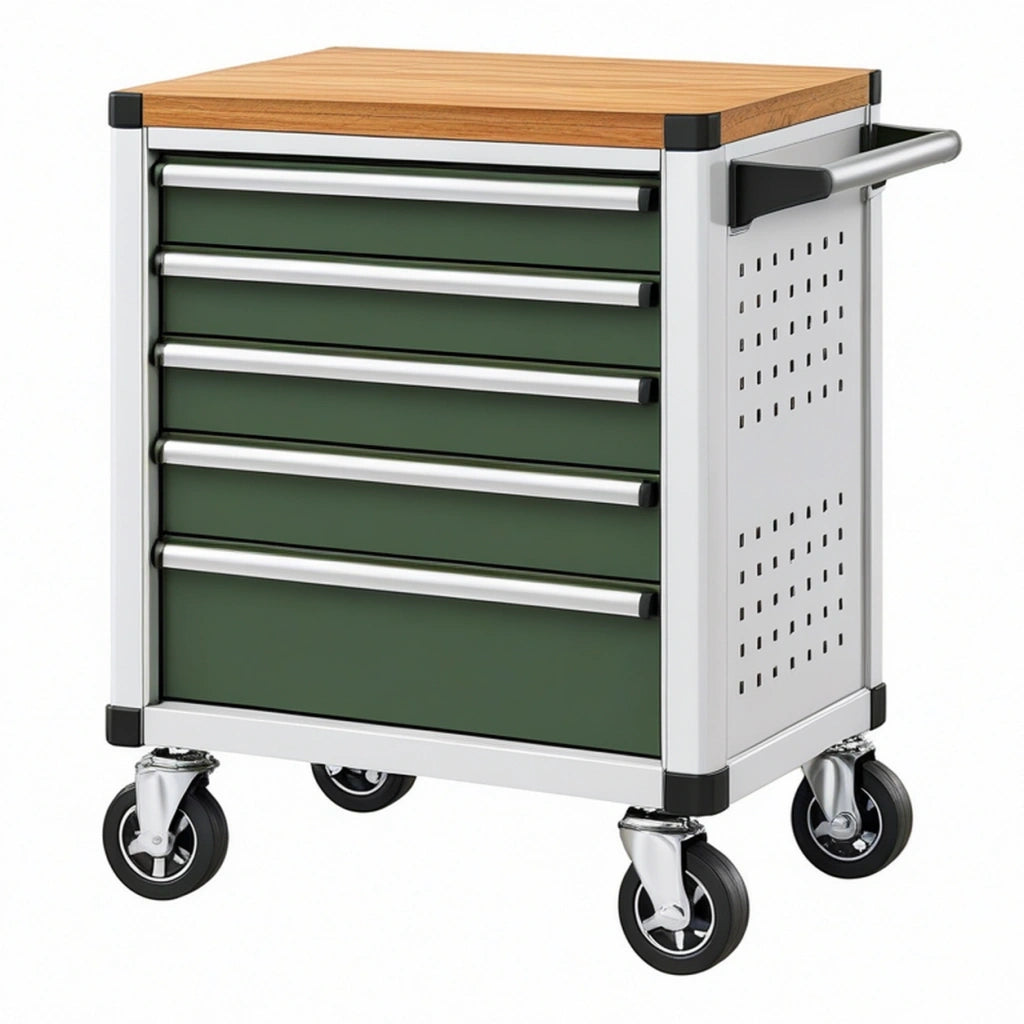 Carrello portautensili 76 x 46 x 93 cm in acciaio verde con 5 cassetti e ruote