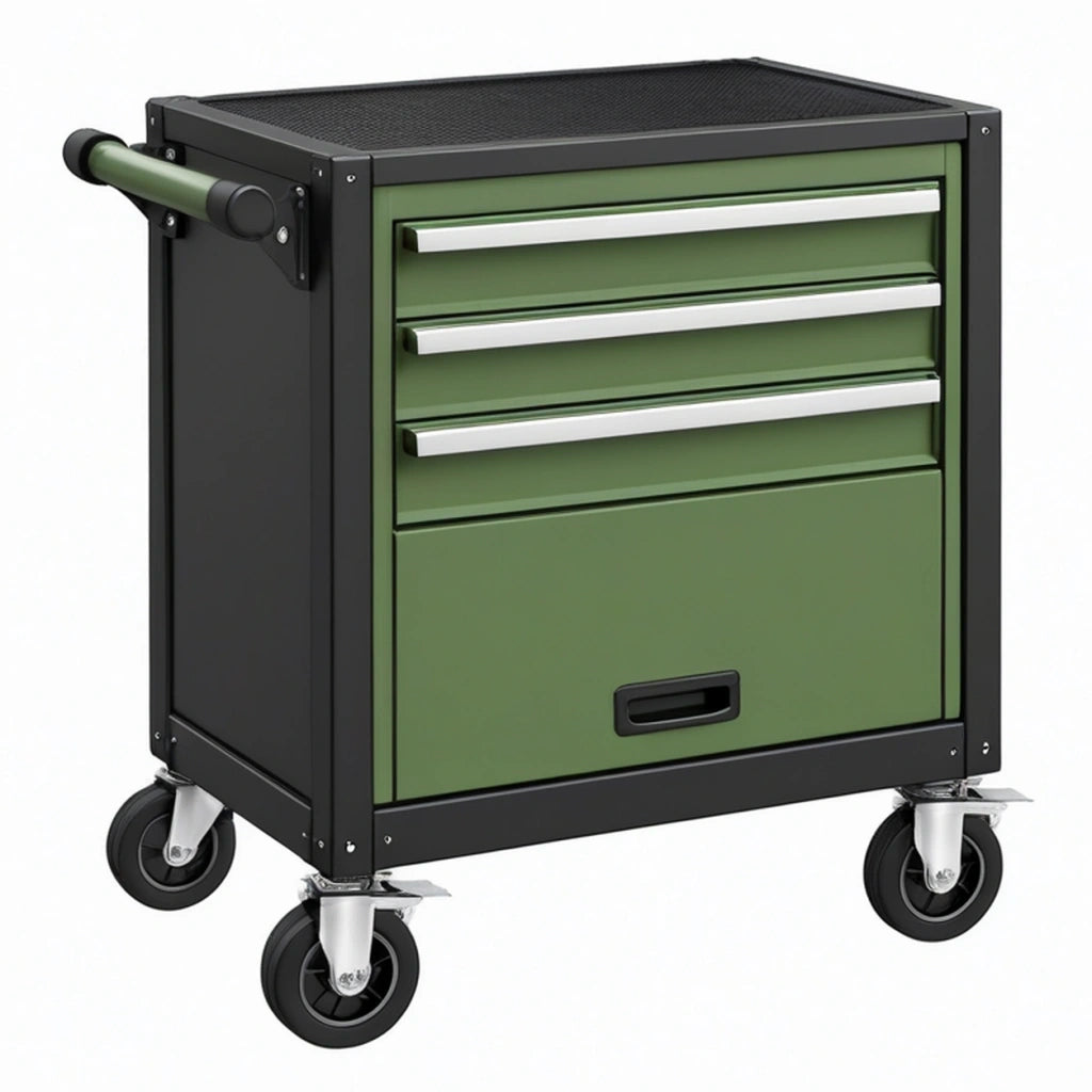 Carrello portautensili 76 x 46 x 90 cm in acciaio verde con 3 cassetti e ruote