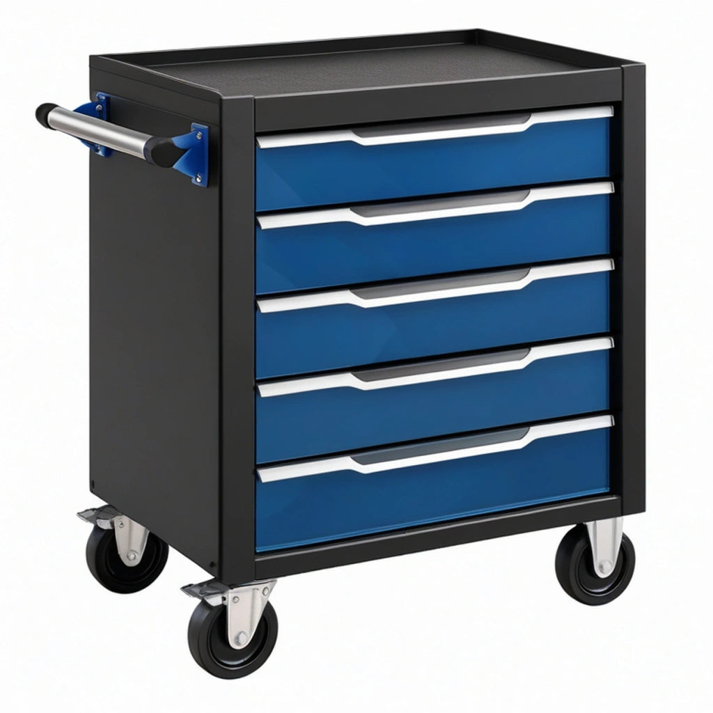 Carrello portautensili 77 x 46 x 97 cm in acciaio nero e blu con 5 cassetti e ruote