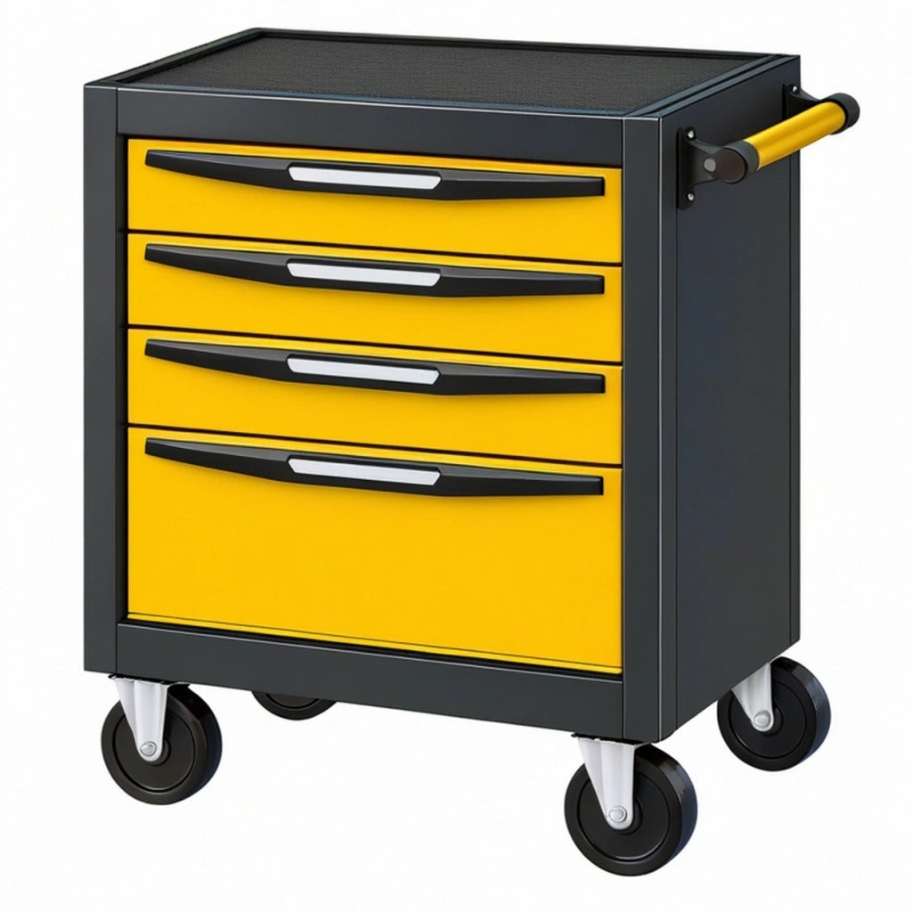Carrello portautensili 75 x 46 x 90 cm in acciaio nero/giallo con 4 cassetti e ruote