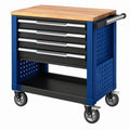 Carrello portautensili 77 x 46 x 95 cm in acciaio blu con 4 cassetti piano in legno e ruote