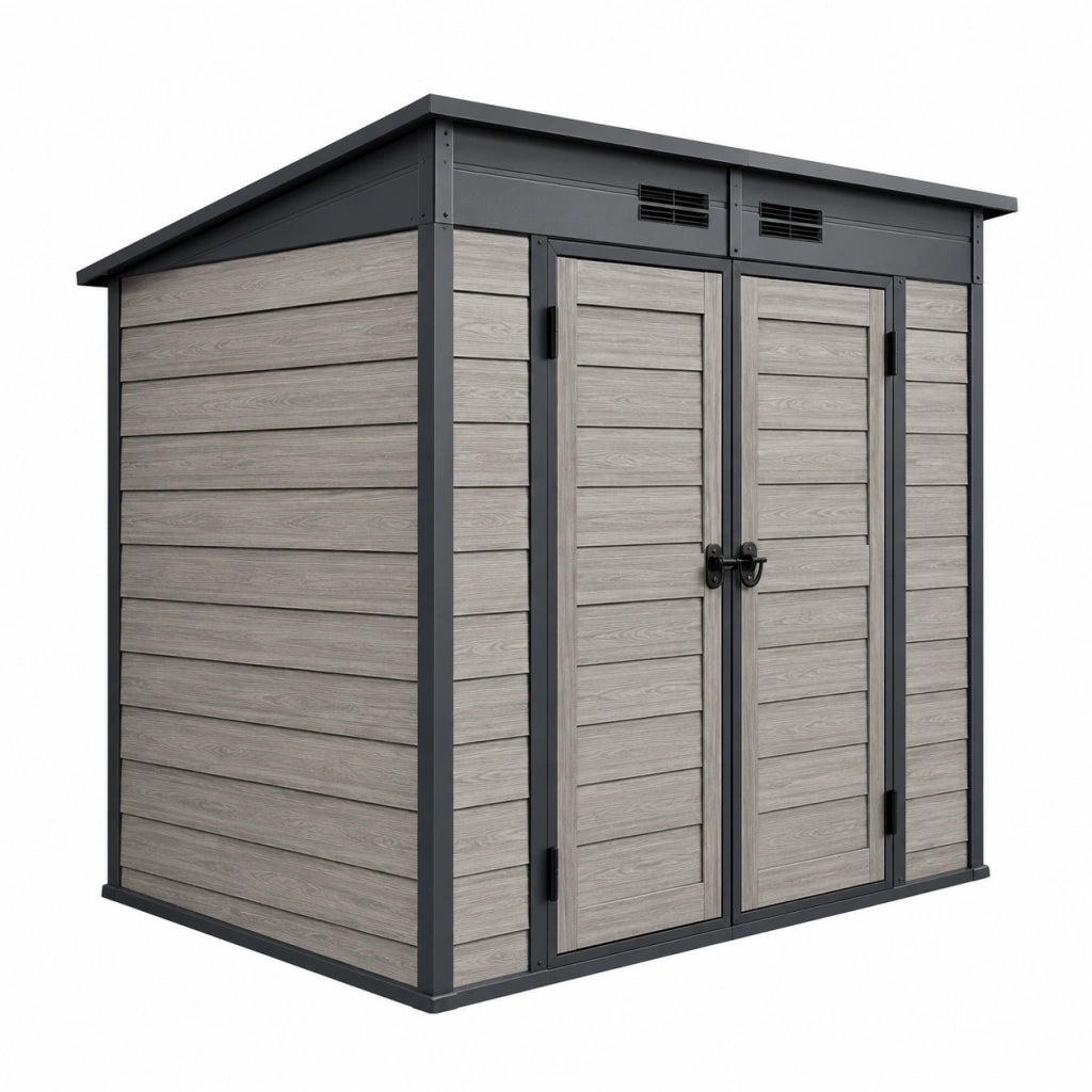 Casetta da giardino 180 x 120 x 200 cm in resina grigio/antracite con doppia porta ventilata