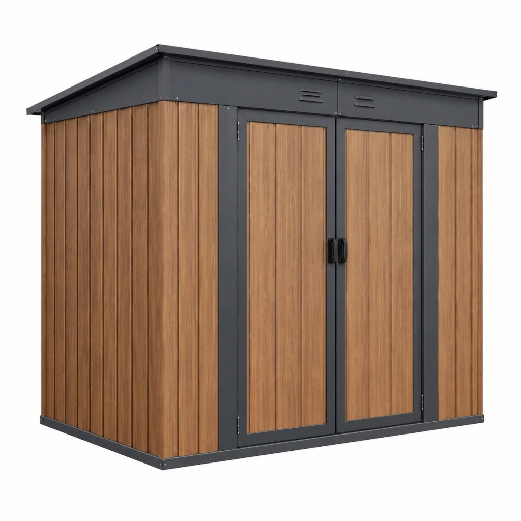 Casetta da giardino 200 x 120 x 185 cm in metallo marrone antracite - deposito da esterno con doppia porta