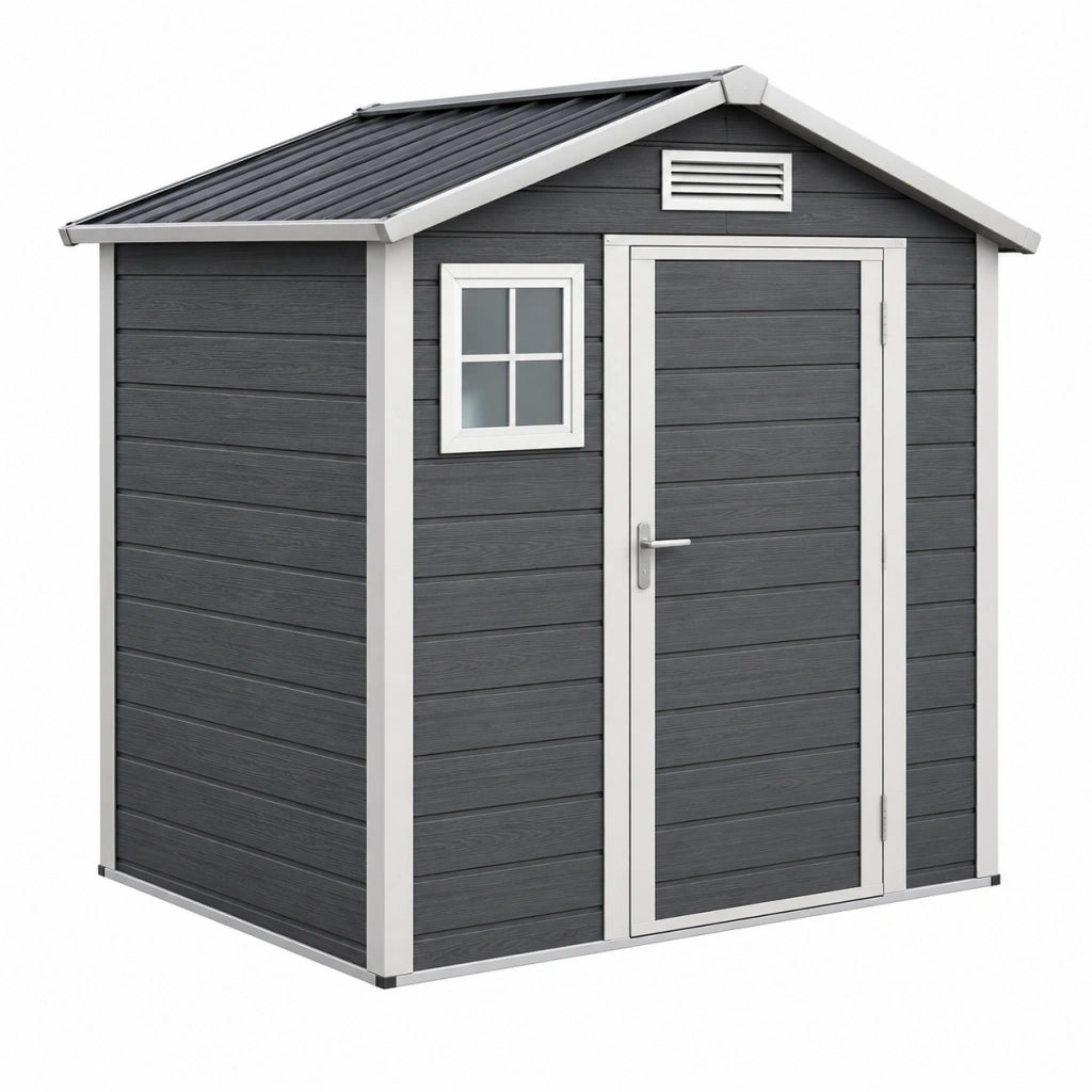 Casetta da giardino 191 x 111 x 198 cm in resina grigio antracite con porta e finestra