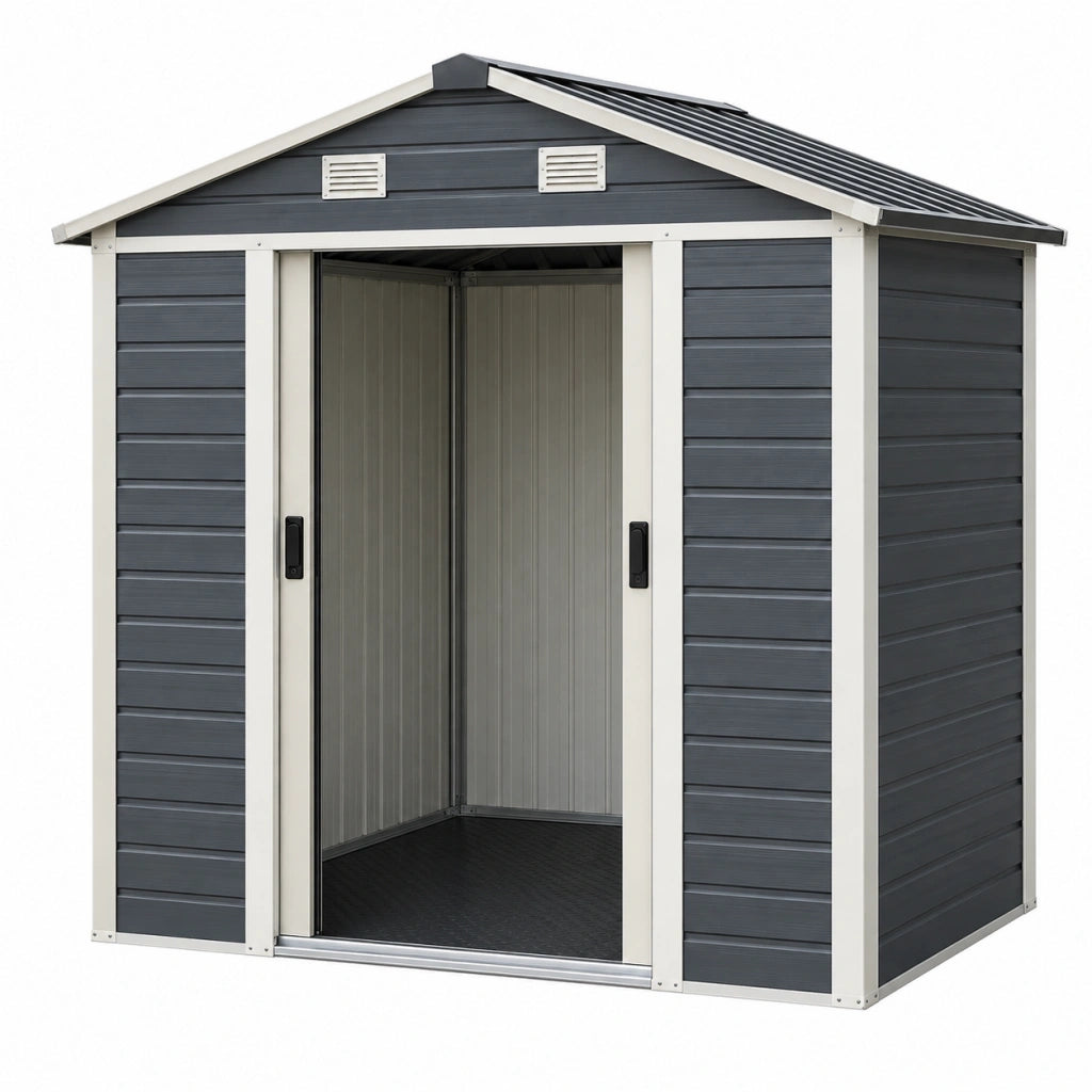Casetta da giardino 213 x 127 x 185 cm in acciaio antracite e grigio chiaro con porte scorrevoli