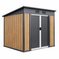 Casetta da giardino 200x120x180 cm in acciaio grigio antracite effetto legno con porte scorrevoli
