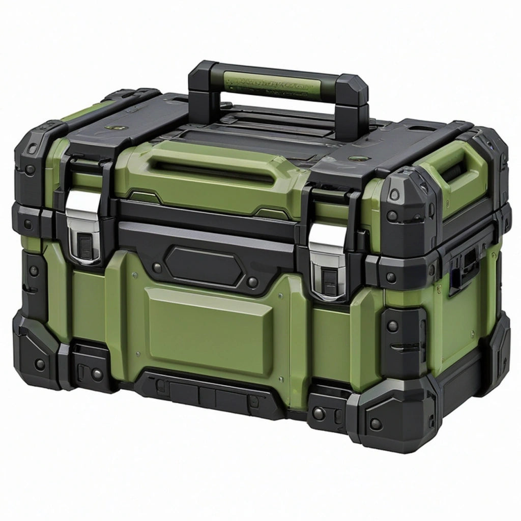 Cassetta portautensili 50 x 30 x 32 cm in plastica verde e nera con maniglia e chiusure