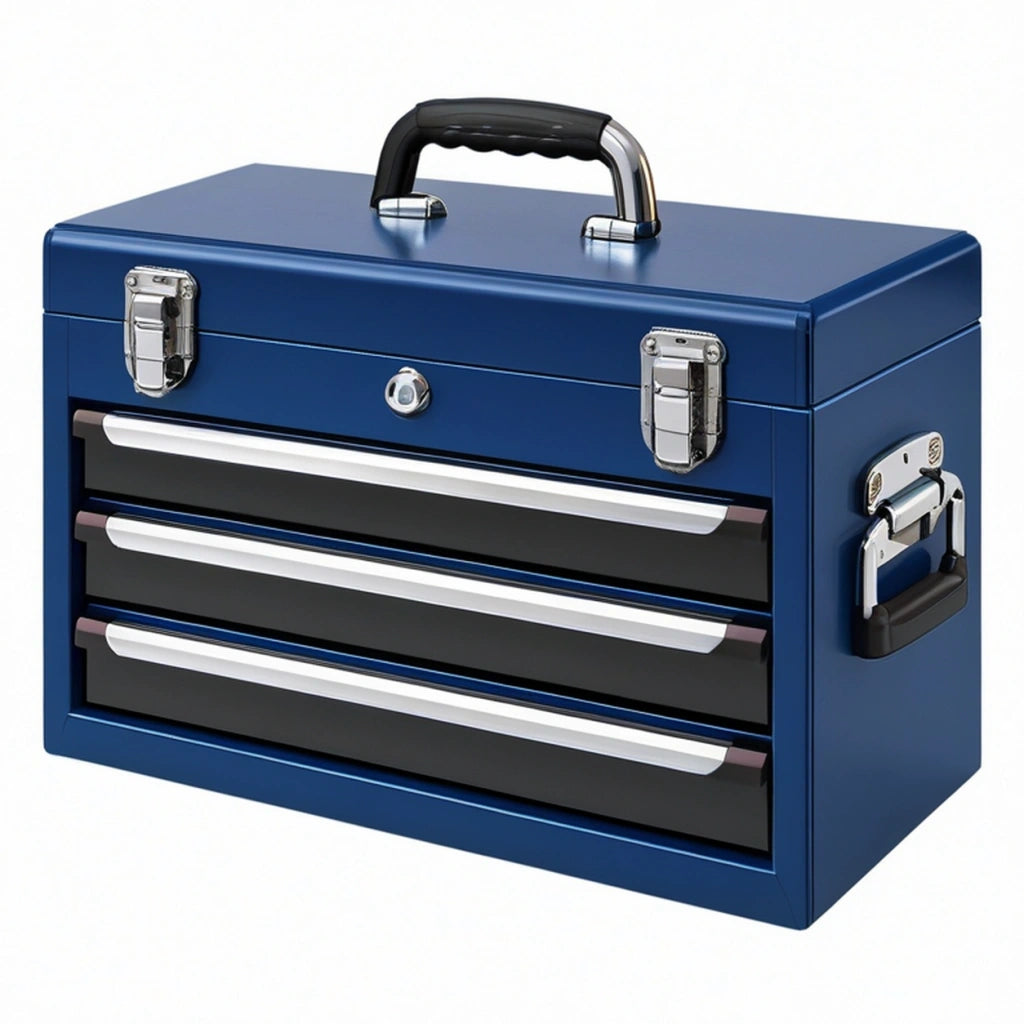 Cassetta portautensili 45 cm in acciaio blu con 3 cassetti e serrature