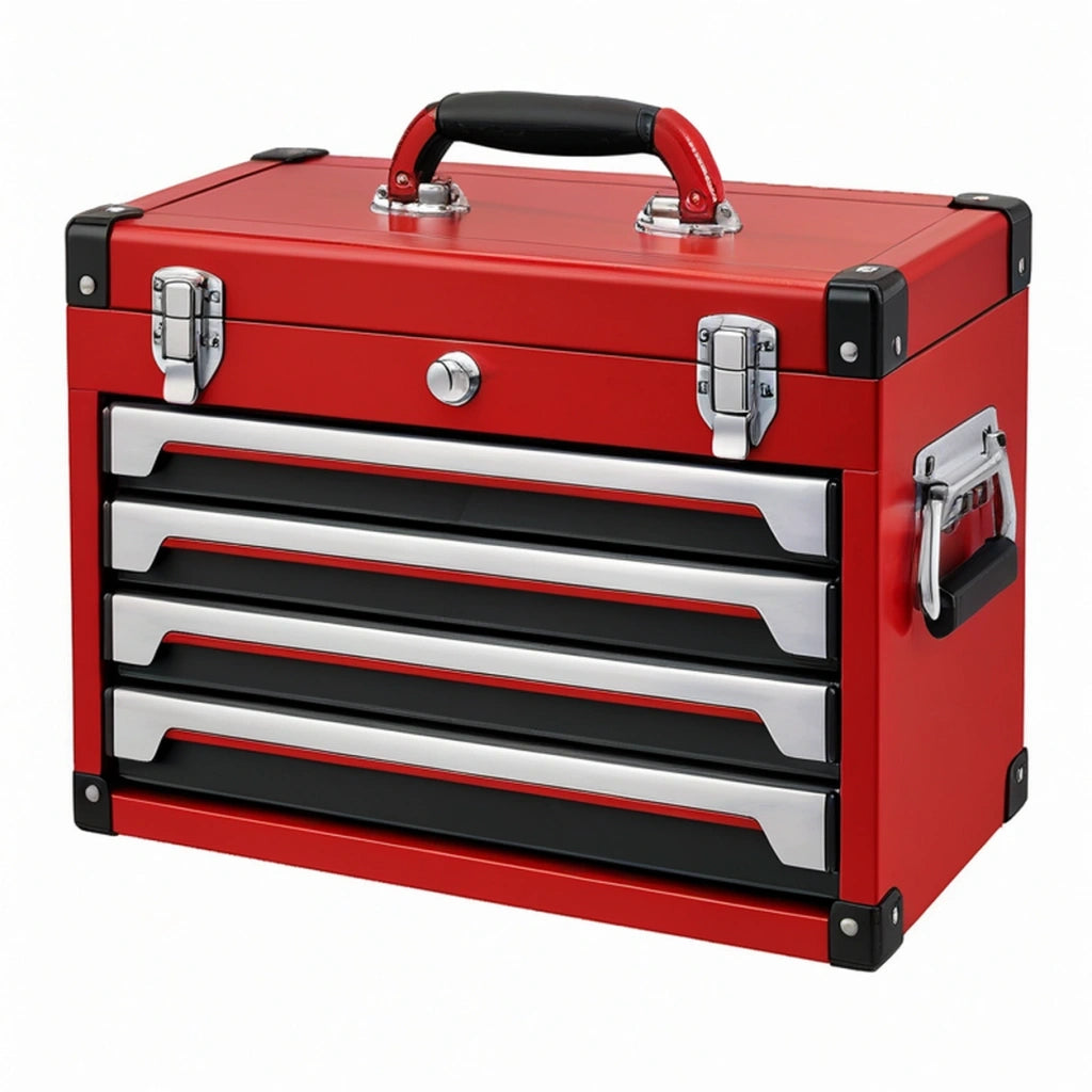 Cassetta portautensili 52 x 26 x 35 cm in metallo rosso e nero - 5 cassetti stile officina